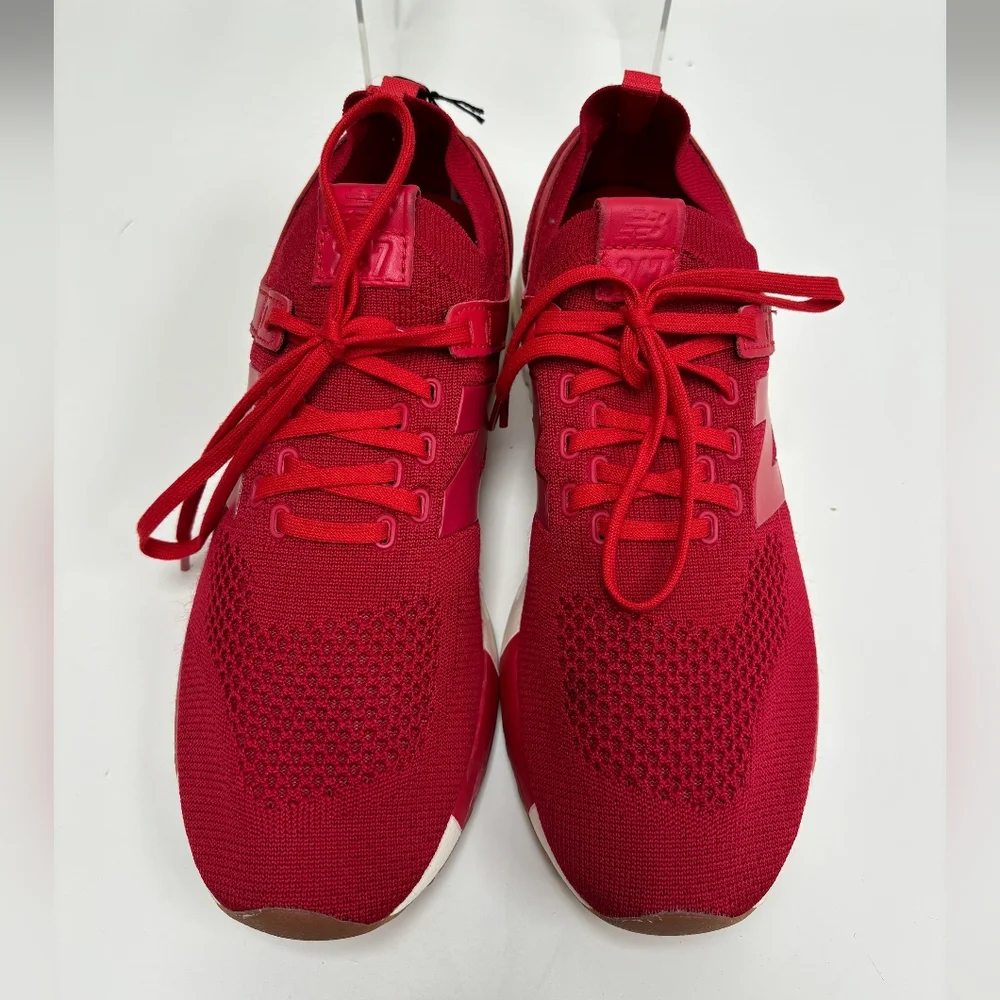 New Balance Red Knit Lace-Up Sneakers
